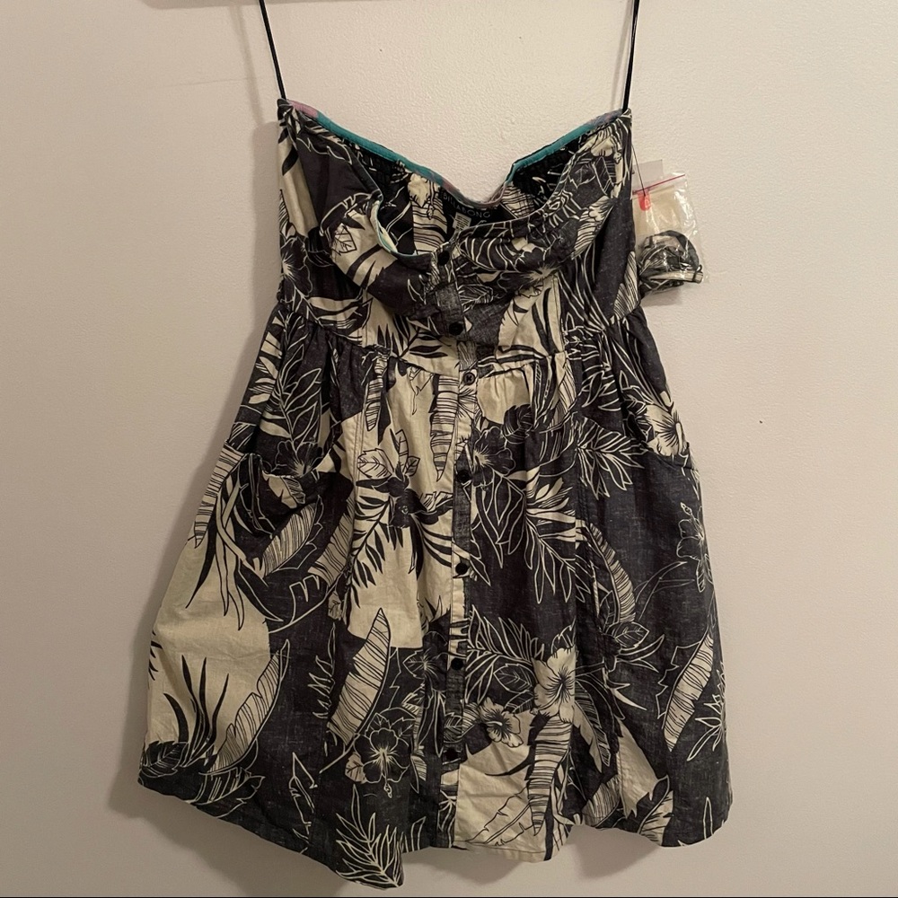 Billabong cream and navy Hawaiian strapless dress